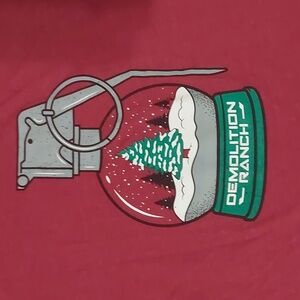 Demolition Ranch Men’s T-Shirt Red Christmas Grenade Cotton Blend 2X